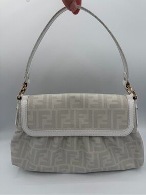 Vintage Fendi 2000s White Zucca Small Chef Shoulder Bag